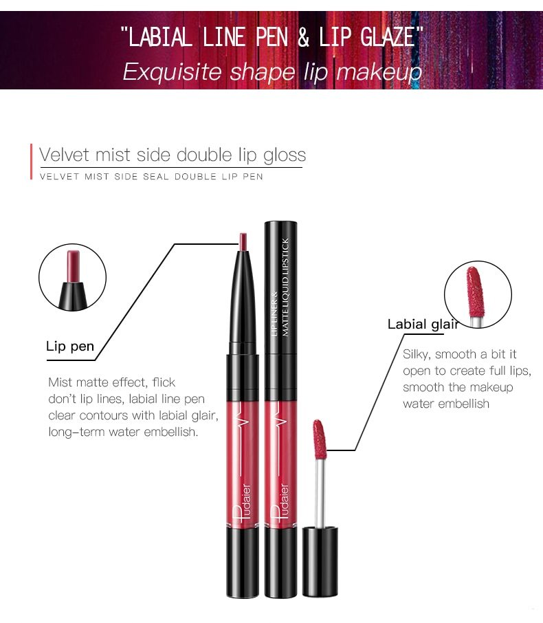 Pudaier Matte Lip Gloss Lip Liner 2 in1 Maqui gem Professional Complete Agate Red Lip Tint Plumper Tattoo Makeup liquid Lipstick Pudaier Matte Lip Gloss Lip Liner 2 in1 Maqui gem Professional Complete Agate Red Lip Tint Plumper Tattoo Makeup liquid Lipstick